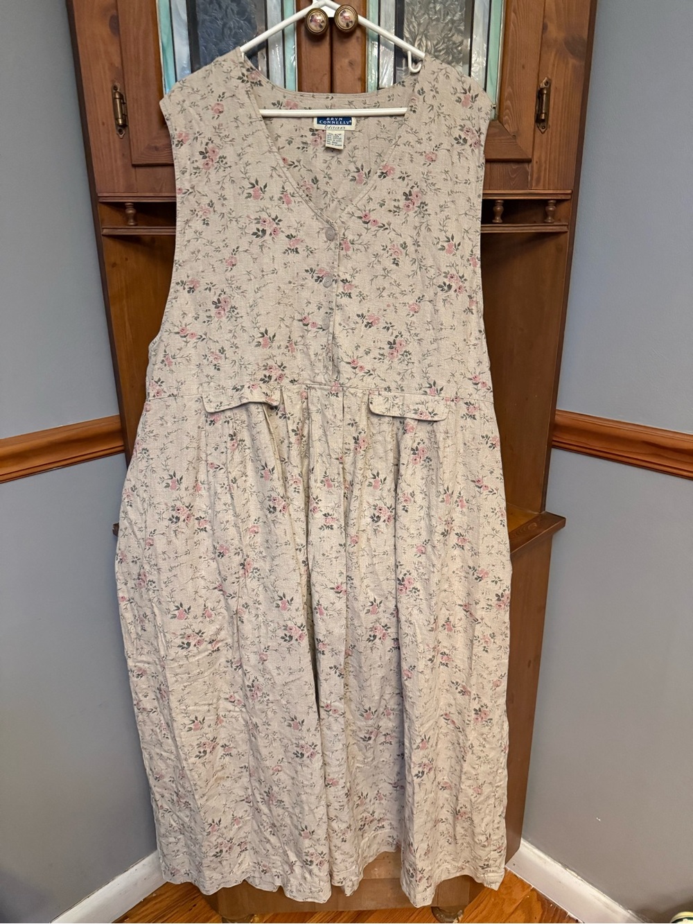 Vintage Bryn Connelly cotton linen cottage, core peasant Floral Jumper Dress 22W